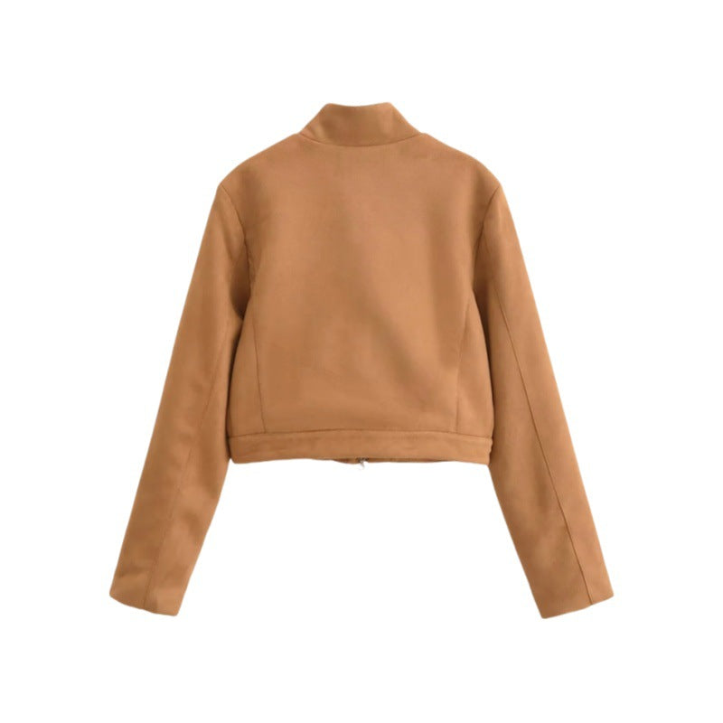American-style Vintage Stand-collar Suede Velvet Long-sleeve Jacket