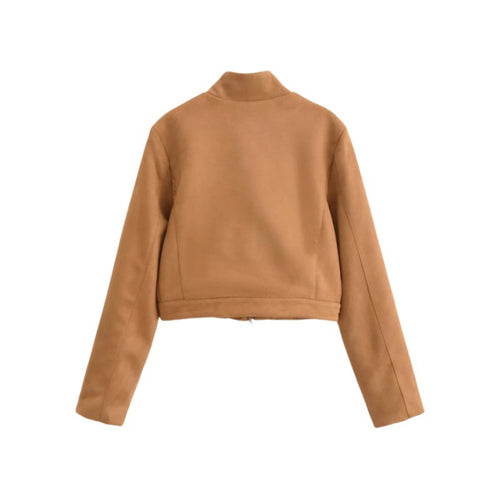 American-style Vintage Stand-collar Suede Velvet Long-sleeve Jacket