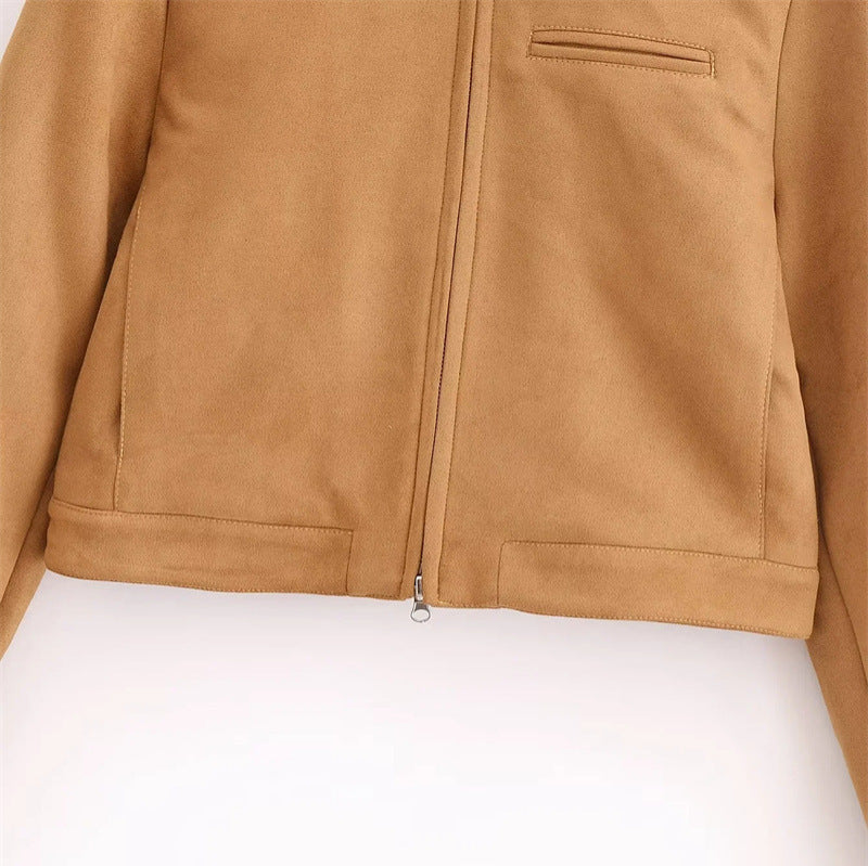American-style Vintage Stand-collar Suede Velvet Long-sleeve Jacket