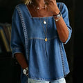 Denim And Lace Patchwork Blouse European And American Style