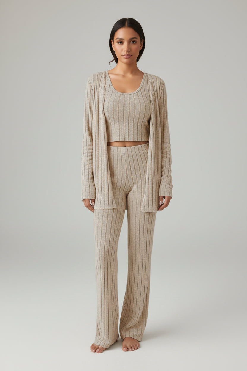 Ribbed Knit Three-Piece Casual Lounge Set for Women