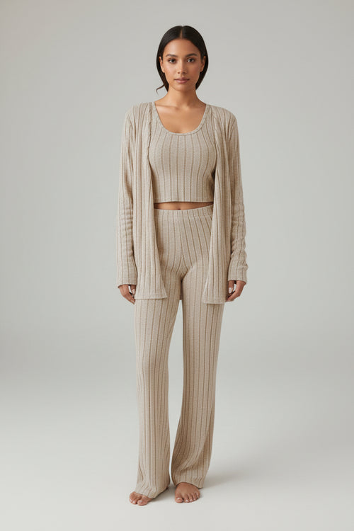 Ribbed Knit Three-Piece Casual Lounge Set for Women