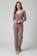 Soft Ribbed V-Neck Lace Pajama Set for Women
