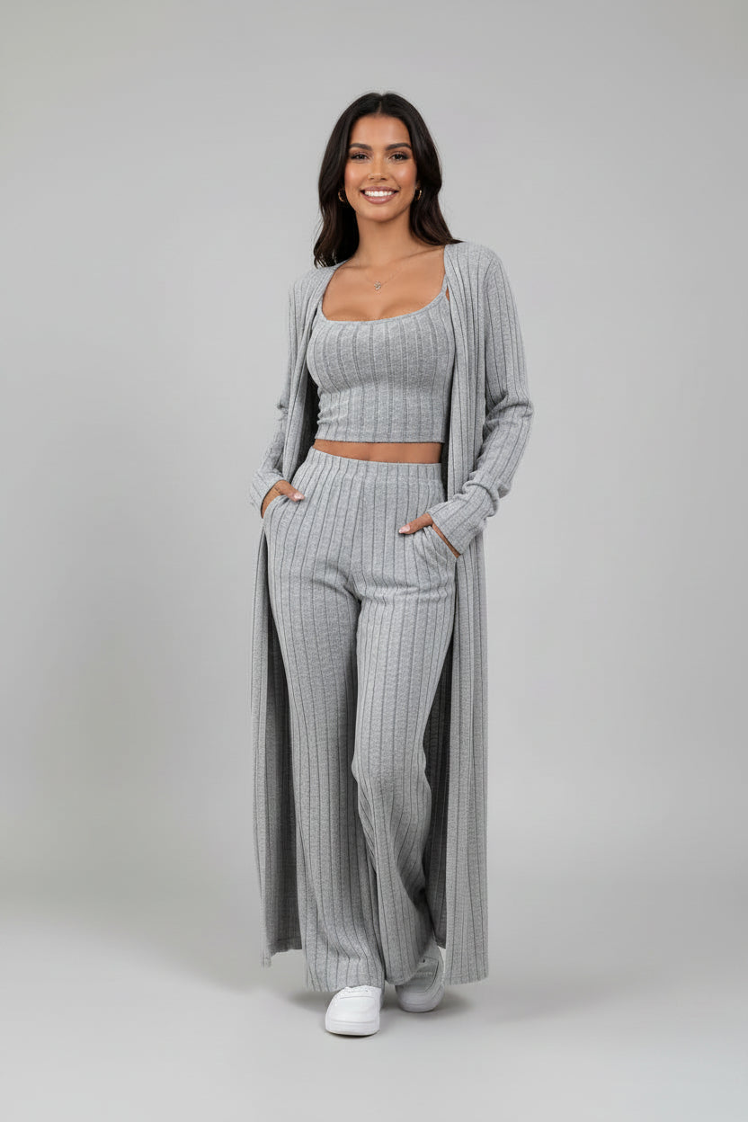 Solid Color Knitted Three-Piece Home Set