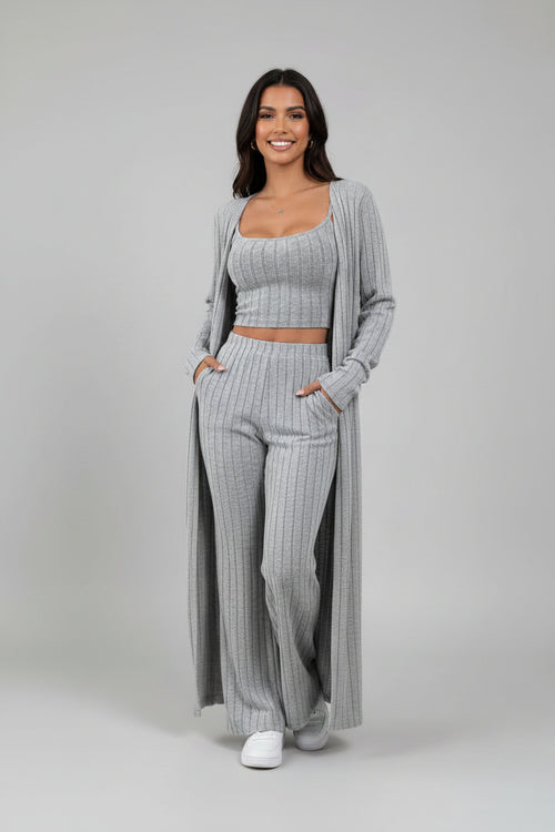 Solid Color Knitted Three-Piece Home Set