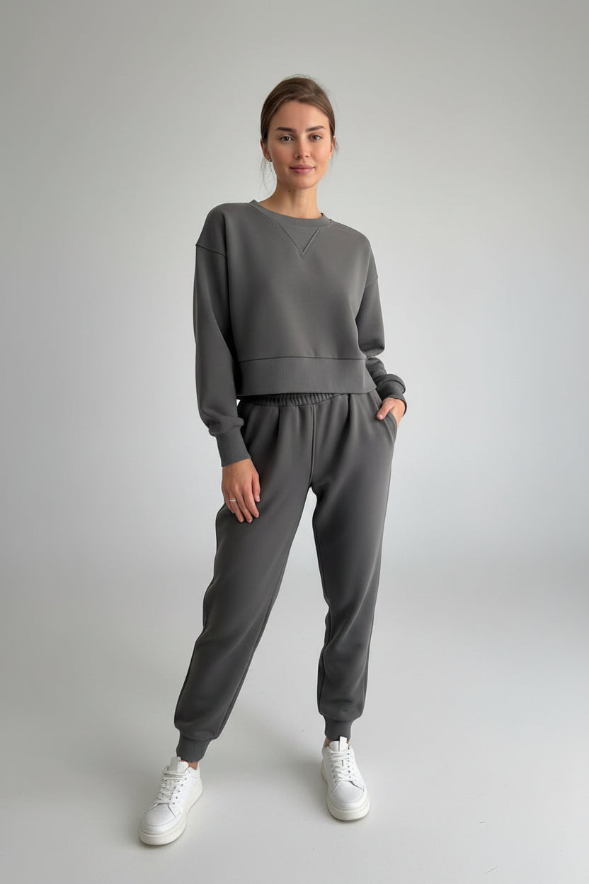 Women's Long Sleeve Solid Color Matching Casual Set