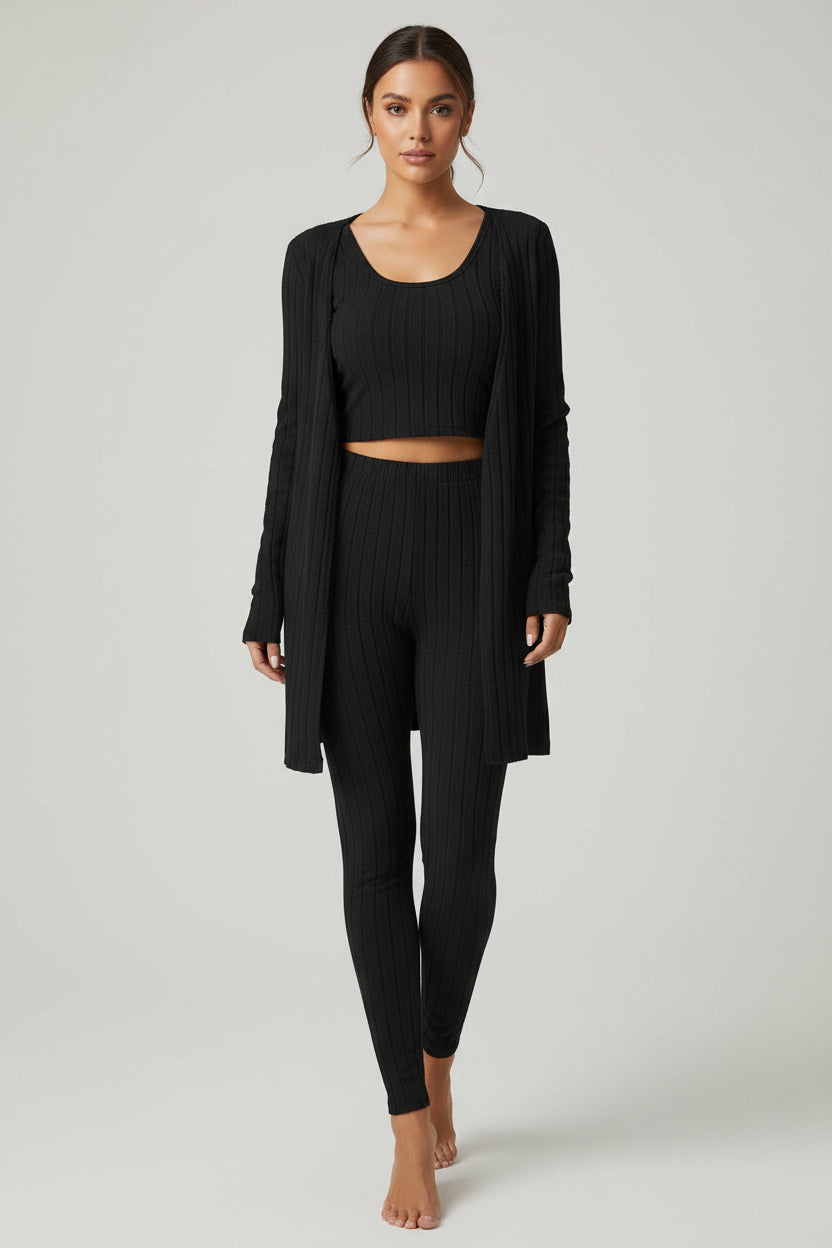 Women's Ribbed Knit Casual Three-Piece Outfit