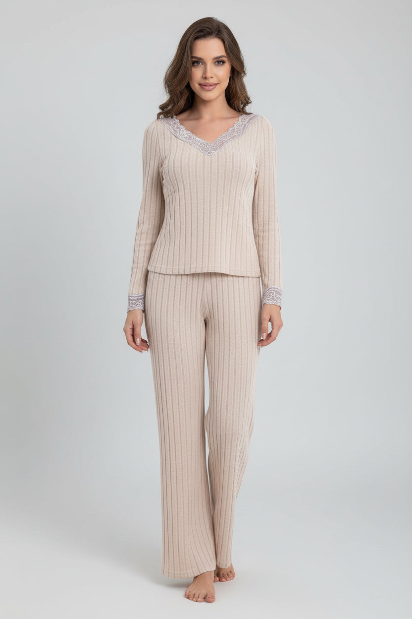 Women's Ribbed Lounge and Pajama Two-Piece Set