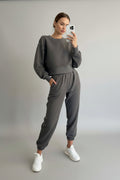 Women's Solid Color Long Sleeve Soft Knit Two-Piece Set