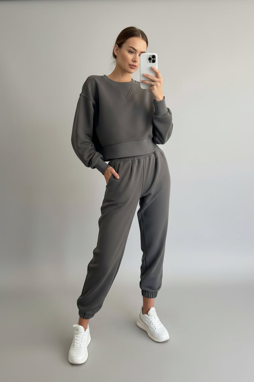 Women's Solid Color Long Sleeve Soft Knit Two-Piece Set