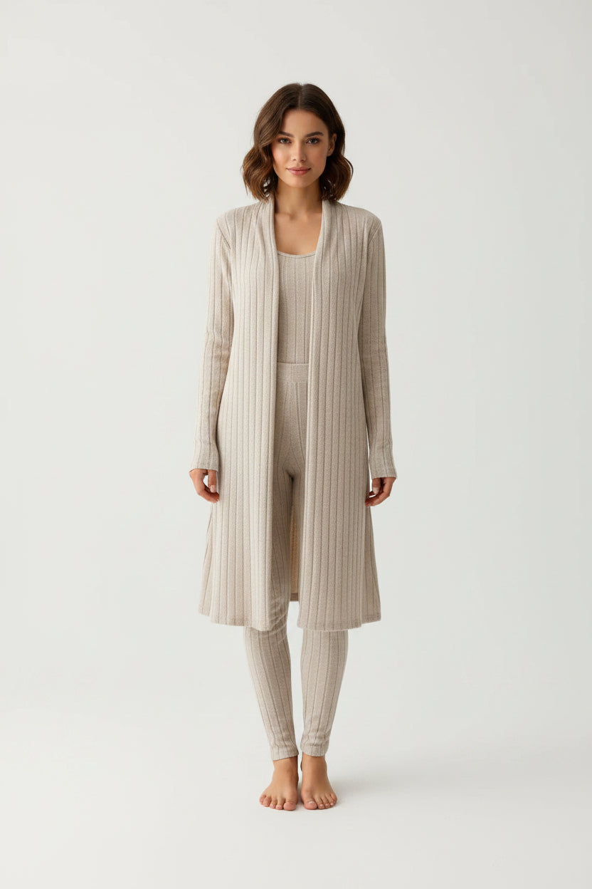 Women's Solid Color Ribbed Knit Matching Three-Piece Set