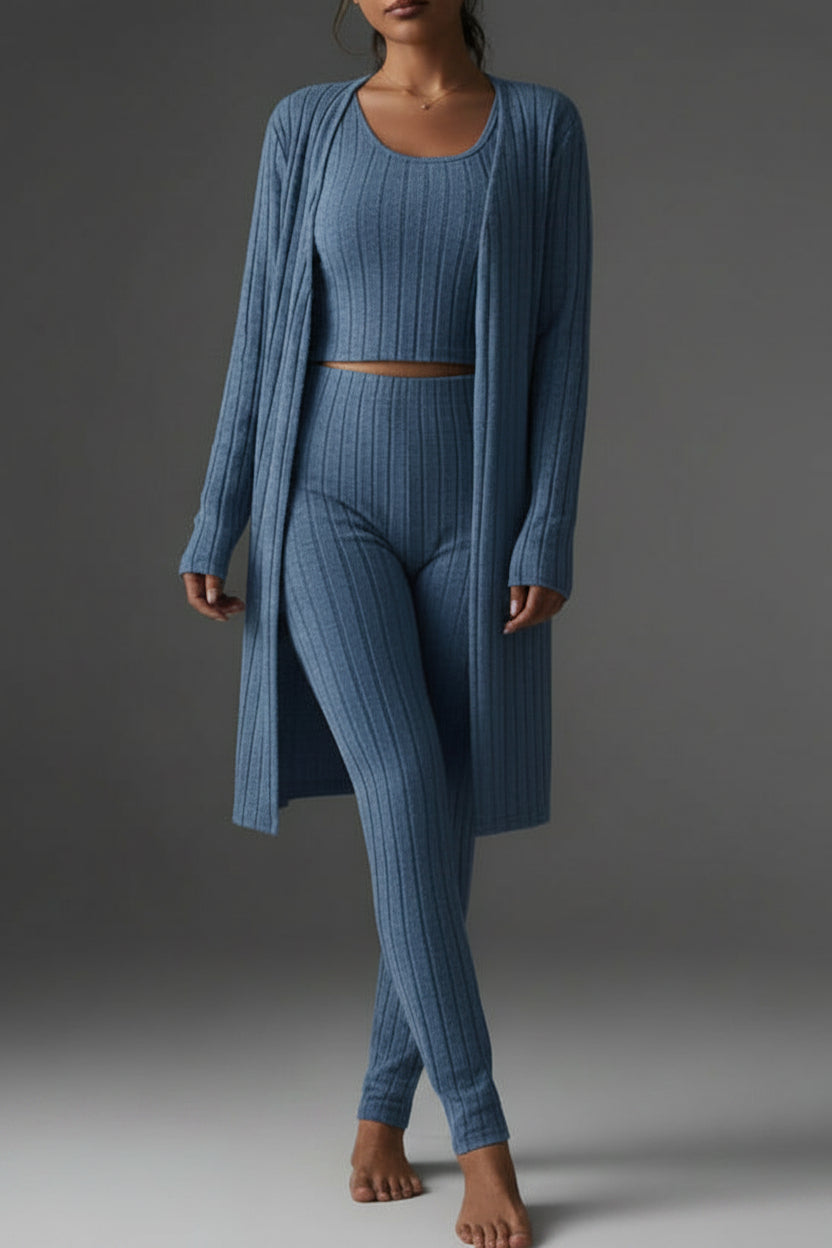 Women's Solid Color Ribbed Knit Three-Piece Set