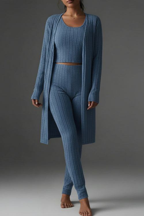 Women's Solid Color Ribbed Knit Three-Piece Set