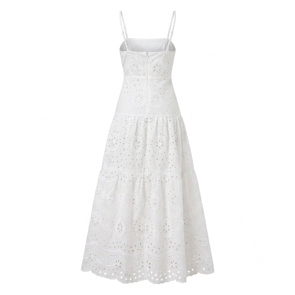 Women's White Embroidered Lace Sleeveless Slip Dress - Back Side