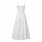 Women's White Embroidered Lace Sleeveless Slip Dress - Back Side