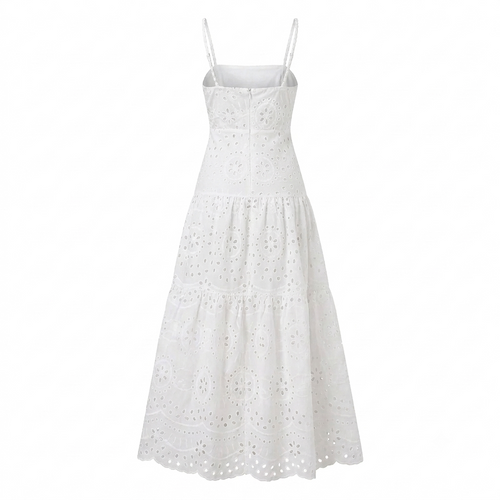 Women's White Embroidered Lace Sleeveless Slip Dress - Back Side