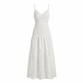 Women's White Embroidered Lace Sleeveless Slip Dress - Front Side